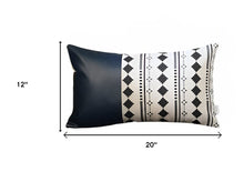 12" X 20" Black and White Diamond Fabric and Faux Leather Lumbar Throw Pillow Cover
