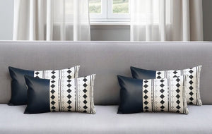 Set of Four 12" X 20" White Diamond Fabric and Faux Leather Lumbar Throw Pillow Covers