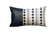 Set of Four 12" X 20" White Diamond Fabric and Faux Leather Lumbar Throw Pillow Covers