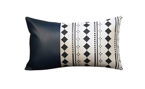 Set of Four 12" X 20" White Diamond Fabric and Faux Leather Lumbar Throw Pillow Covers