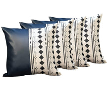 Set of Four 17" White Diamond Fabric and Faux Leather Throw Pillow Covers