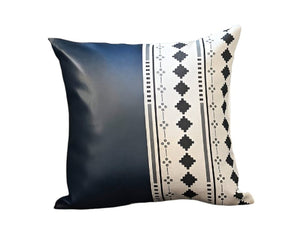 Set of Four 17" White Diamond Fabric and Faux Leather Throw Pillow Covers