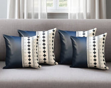 Set of Four 17" White Diamond Fabric and Faux Leather Throw Pillow Covers
