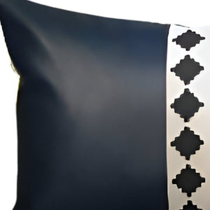 12" X 20" White Diamond Fabric and Faux Leather Lumbar Throw Pillow