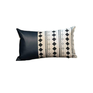 Set of Four 12" X 20" Navy Blue Diamond Faux Leather Lumbar Throw Pillows
