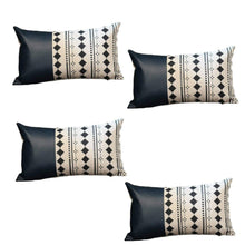 Set of Four 12" X 20" Navy Blue Diamond Faux Leather Lumbar Throw Pillows