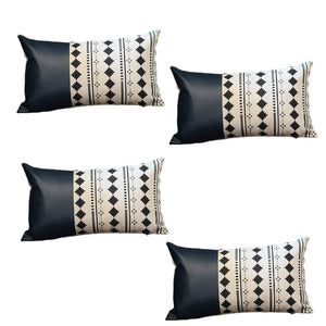 Set of Four 12" X 20" Navy Blue Diamond Faux Leather Lumbar Throw Pillows
