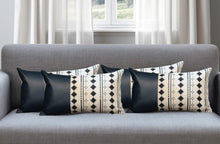 Set of Four 12" X 20" Navy Blue Diamond Faux Leather Lumbar Throw Pillows