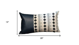 Set of Four 12" X 20" Navy Blue Diamond Faux Leather Lumbar Throw Pillows