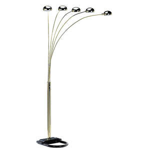 84" Gold Five Light Arc Floor Lamp With Brass Metal Dome Shade