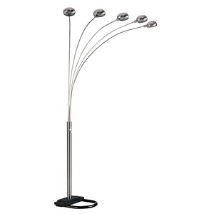 84" Gold Five Light Arc Floor Lamp With Brass Metal Dome Shade