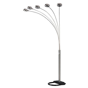 84" Gold Five Light Arc Floor Lamp With Brass Metal Dome Shade