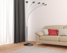 84" Gold Five Light Arc Floor Lamp With Brass Metal Dome Shade