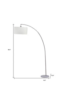 86" White And Silver Arc Floor Lamp With White Drum Shade