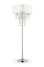 63" Silver Three Light Candelabra Floor Lamp With White Acrylic Drum Shade