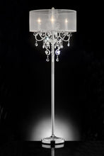 63" Silver Three Light Candelabra Floor Lamp With White Acrylic Drum Shade
