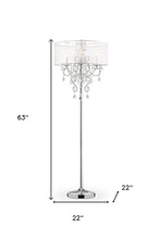 63" Silver Three Light Candelabra Floor Lamp With White Acrylic Drum Shade