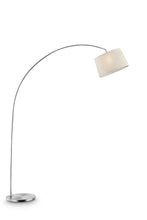 85" Silver Adjustable Arched Floor Lamp With White Fabric Drum Shade
