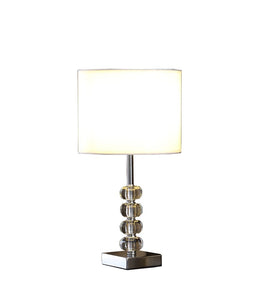 18" Silver Metal and Glass Orbs Table Lamp With White Drum Shade