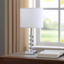 18" Silver Metal and Glass Orbs Table Lamp With White Drum Shade
