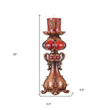 20" Brown and Red Faux Marble Tabletop Candle Holder and Candle