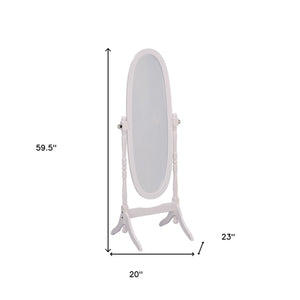 60" White Oval Wood Framed Freestanding Cheval Mirror
