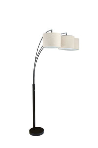 84" Beige And Espresso Brown Three Lights Tree Floor Lamp With Beige Drum Shade