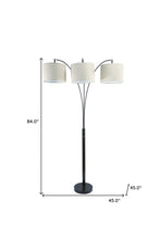 84" Beige And Espresso Brown Three Lights Tree Floor Lamp With Beige Drum Shade