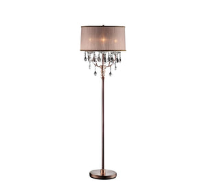 62" Silver Three Light Candelabra Floor Lamp With Pink Fabric Drum Shade