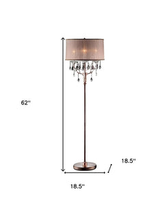 62" Silver Three Light Candelabra Floor Lamp With Pink Fabric Drum Shade