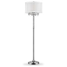 63" Silver Three Light Candelabra Floor Lamp With White Fabric Drum Shade