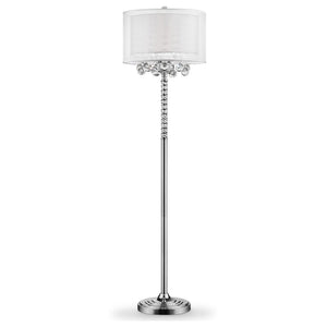 63" Silver Three Light Candelabra Floor Lamp With White Fabric Drum Shade