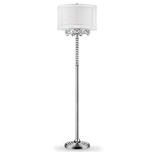 63" Silver Three Light Candelabra Floor Lamp With White Fabric Drum Shade