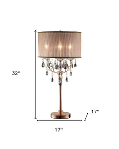 32" Clear and Rose Gold Faux Crystal Accent Table Lamp