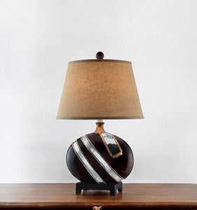 Dark Brown Polyresin Lamp with Beige Fabric Shade