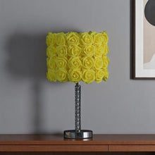 18" Silver Bedside Table Lamp With Purple Flowers Drum Shade