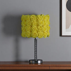 18" Silver Bedside Table Lamp With Purple Flowers Drum Shade