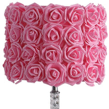 18” Pink Roses Acrylic And Metal Table Lamp