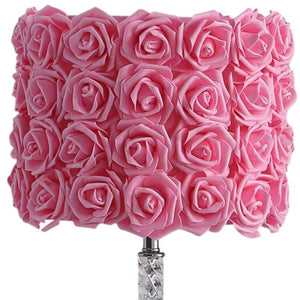18” Pink Roses Acrylic And Metal Table Lamp