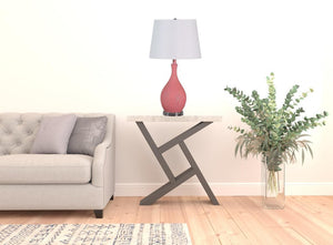 28" Pink Hammered Urn Table Lamp With White Tapered Drum Shade