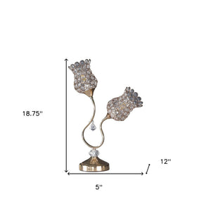 19" Gold Two Light Bedside Table Lamp With Clear Novelty Shade