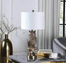 28”  Antiqued Silver Resin Owl Table or Desk Lamp
