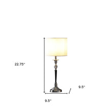 23" Black Chrome and Crystal Table Lamp With White Drum Shade