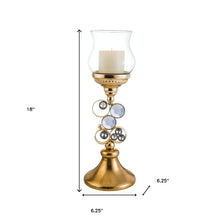 18" Gold and Faux Crystal Bling Tabletop Hurricane Candle Holder