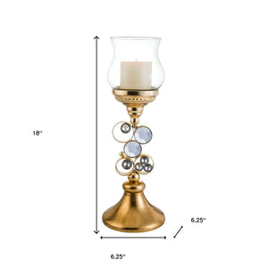 18" Gold and Faux Crystal Bling Tabletop Hurricane Candle Holder