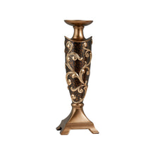 Set of Two Brown and Gold Polyresin Floral Centerpiece Pillar Candle Holders With Candle