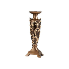 Set of Two Brown and Gold Polyresin Floral Centerpiece Pillar Candle Holders With Candle