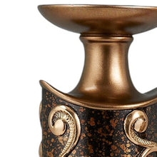 Set of Two Brown and Gold Polyresin Floral Centerpiece Pillar Candle Holders With Candle