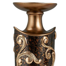 Set of Two Brown and Gold Polyresin Floral Centerpiece Pillar Candle Holders With Candle