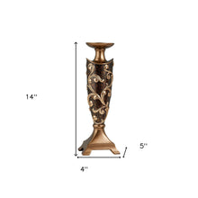 Set of Two Brown and Gold Polyresin Floral Centerpiece Pillar Candle Holders With Candle